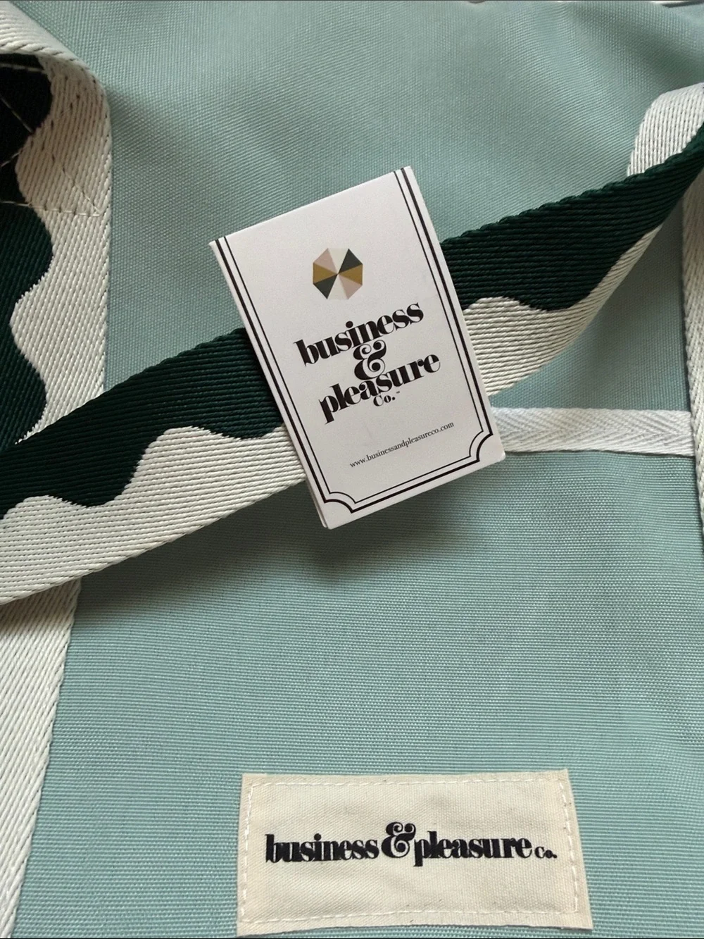 Business & Pleasure Mint Canvas Tote with Dark Green Scallop Straps